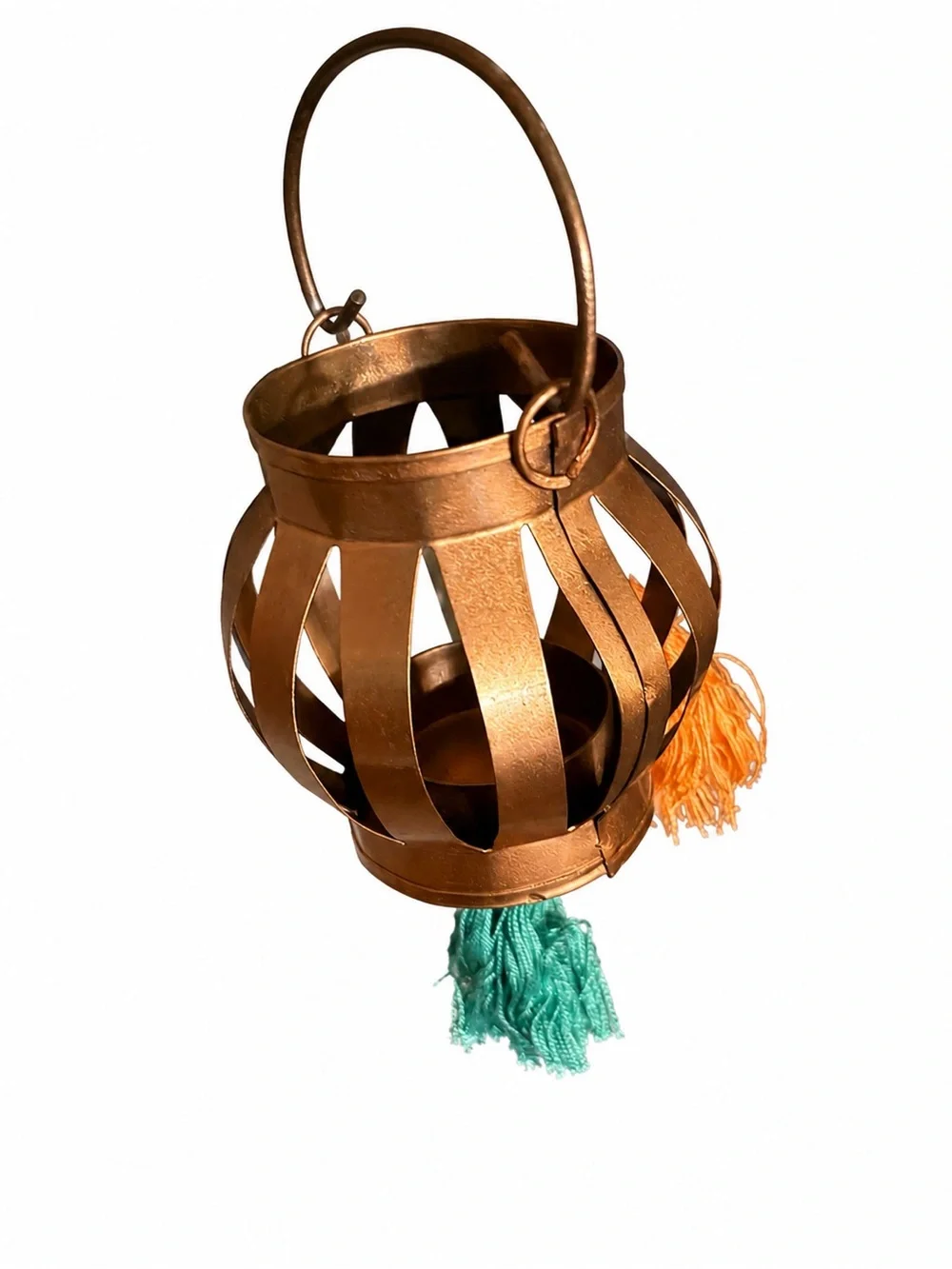 Boho Copper Tone Hanging Lantern Garland Tassel Wall Decor